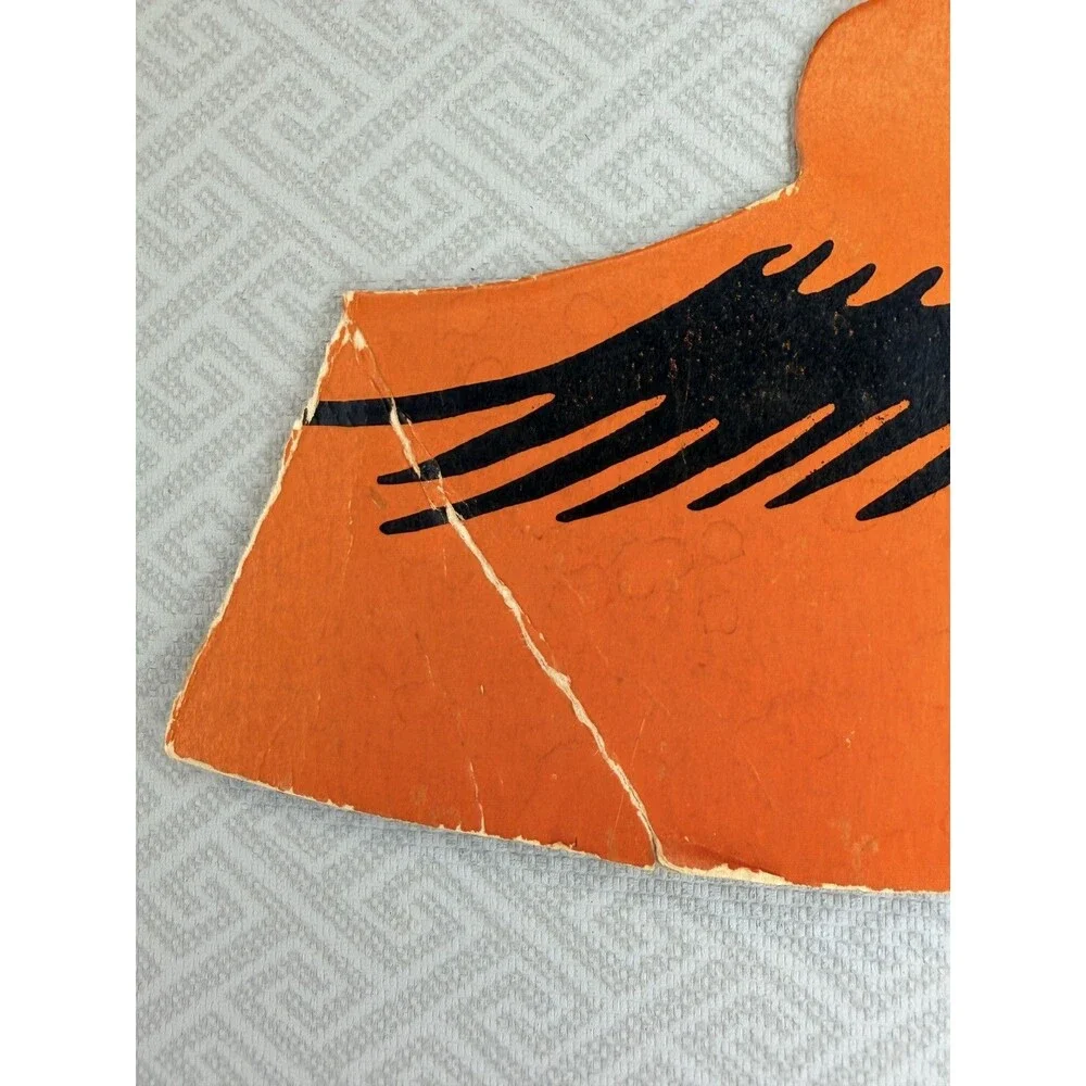 Vintage 1940s H.E. Luhrs Halloween Black Cat on Crescent Moon Wall Decor Die Cut
